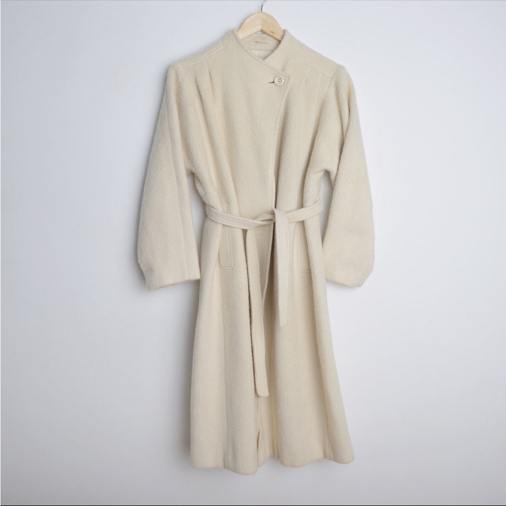 VTG cream mohair wool mod Jackie O jacket trench medium 8 - Picture 6 of 16